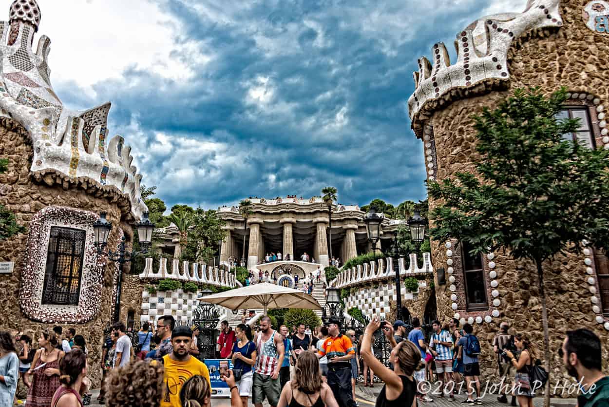 A shot of the entrance of Park Güell in Barcelona - a park designed by Gaudi in Barcelona, Spain