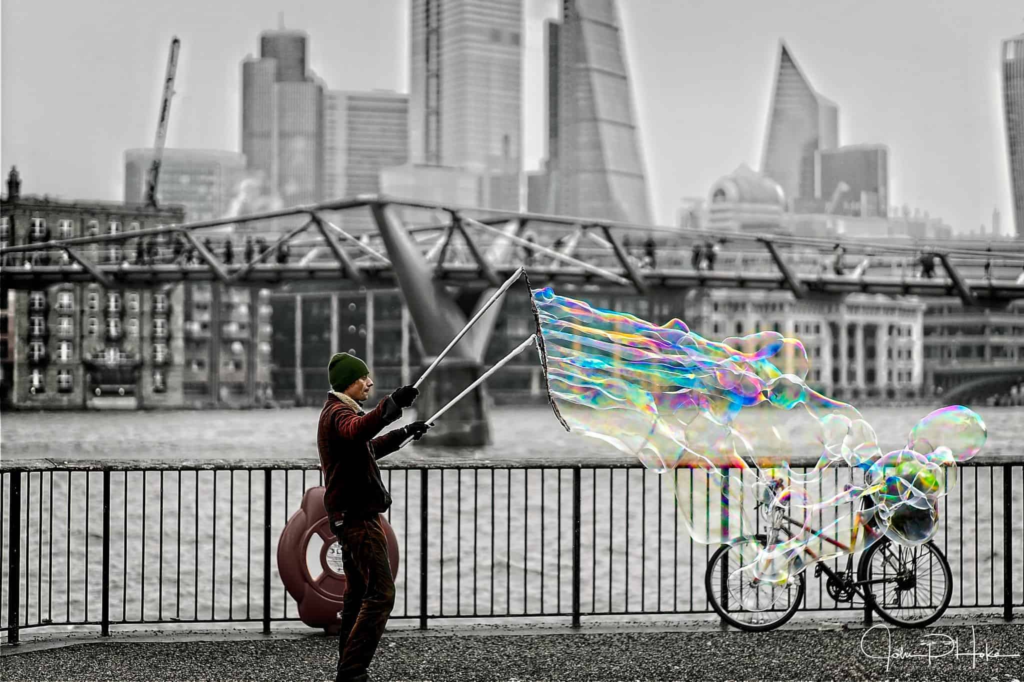 Bubbles on the River Thames, London, United Kingdom