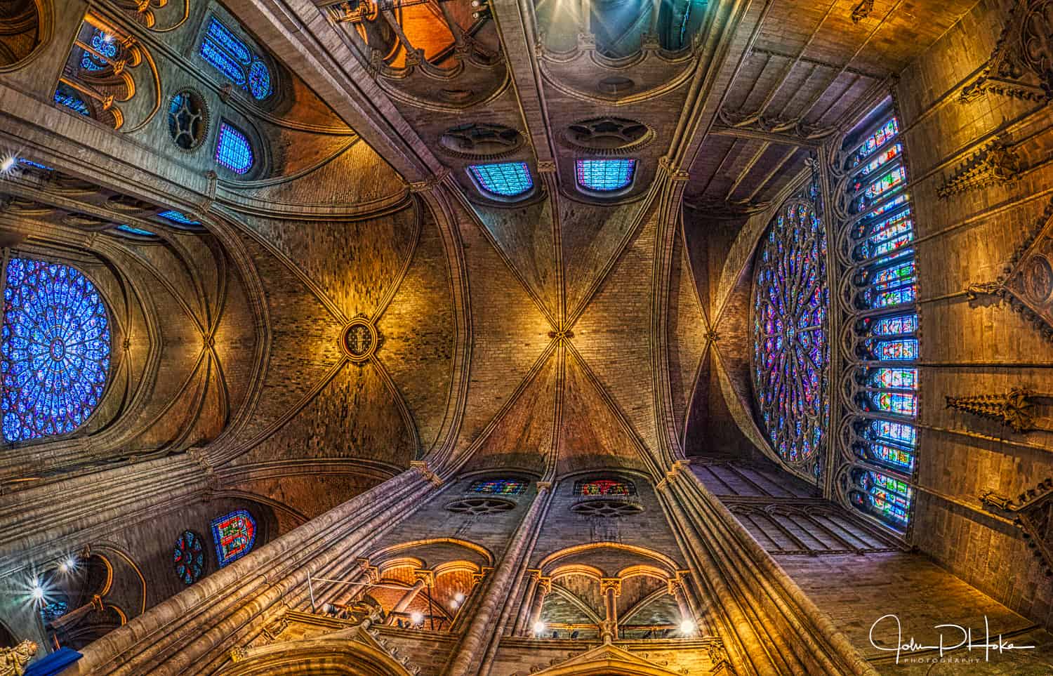 HDR Image of the Notre Dame Cathedral ceiling before the fire that destroyed the building. Paris, France