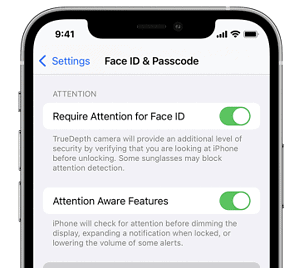 iPhone Device Security: Face ID security settings
