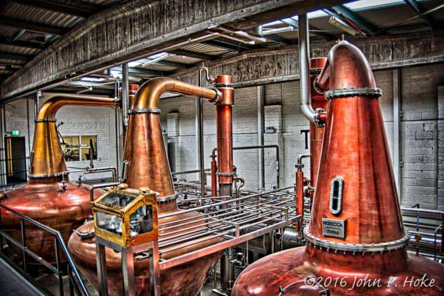 Three Sisters - Teeling Distillery - three copper pot stills at the distillery
